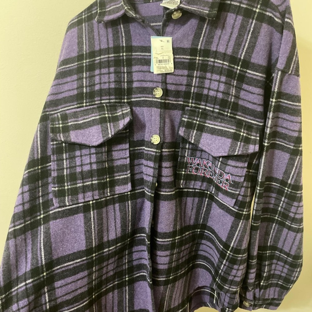 Wakanda Forever Purple Plaid Button-Up Shirt